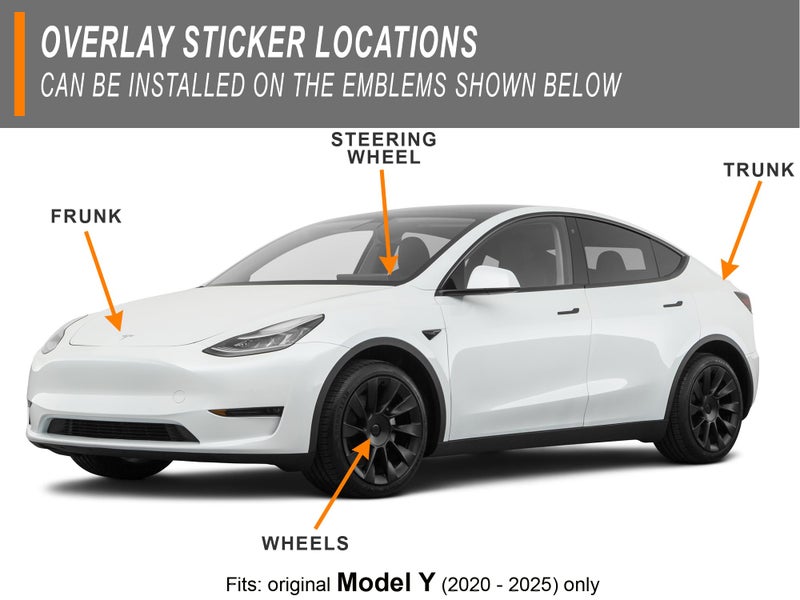 Custom Cut Graphics Logo Decal Overlay Stickers for Tesla Model Y (2020 to 2025), Standard Wrap, 11-pc Set (Carbon Fiber Black) - Image 3